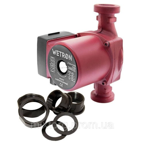 Насос циркуляційний 100Вт Hmax 6м Qmax 50л/хв Ø1½" 180мм бордо+гайки Ø1" WETRON LР525–6/180В (774232)