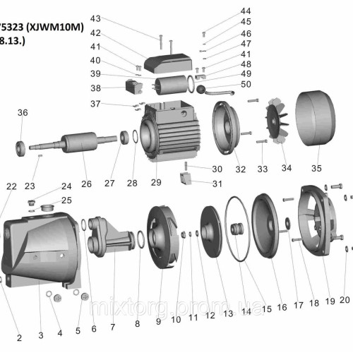 Насос відцентровий самовсмоктуючий 0.75кВт Hmax 46м Qmax 90л/хв LEO XJWm/10M (775323)