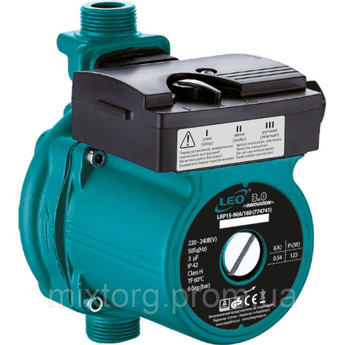 Насос для підвищення тиску 123Вт Hmax 9м Qmax 25л/хв Ø¾" 160мм+гайки Ø½" LEO 3.0 LRP15-90A/160 (774741)