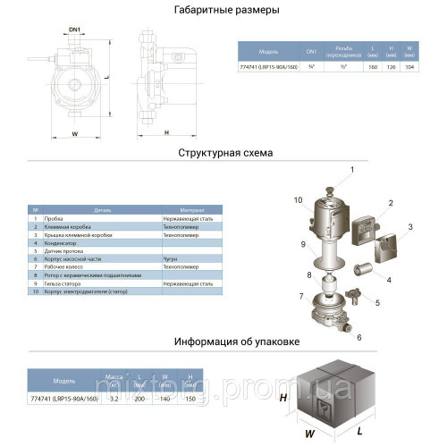 Насос для підвищення тиску 123Вт Hmax 9м Qmax 25л/хв Ø¾" 160мм+гайки Ø½" LEO 3.0 LRP15-90A/160 (774741)