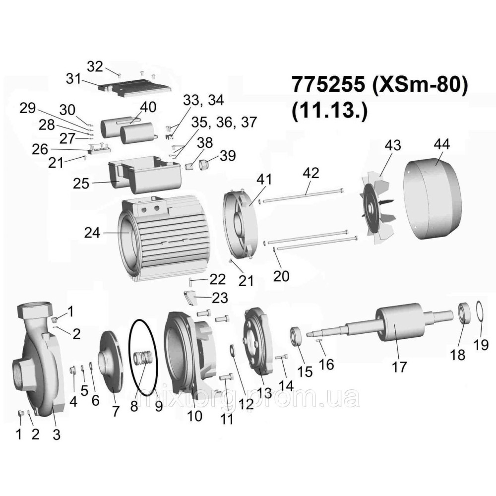 Насос відцентровий 2.2кВт Hmax 34м Qmax 500л/хв LEO XSm-80 (775255)