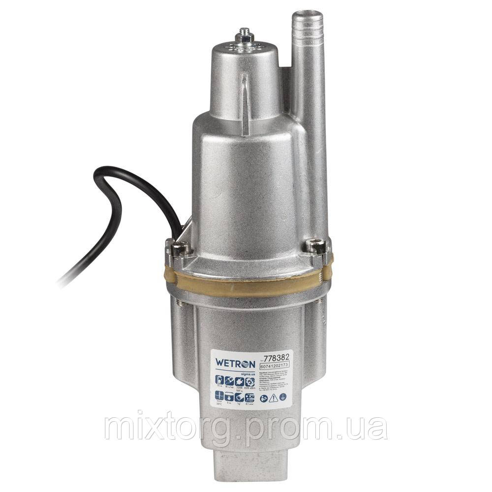 Насос вібраційний 0.25кВт H 75м Q 18л/хв Ø100мм 10м кабелю верхній вхід WETRON WVM60 (778382)