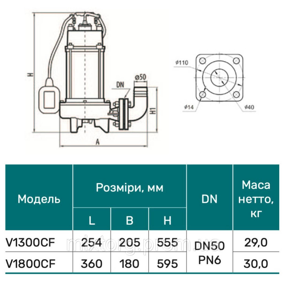 Дренажно-фекальний насос V1800СF "NPO"
