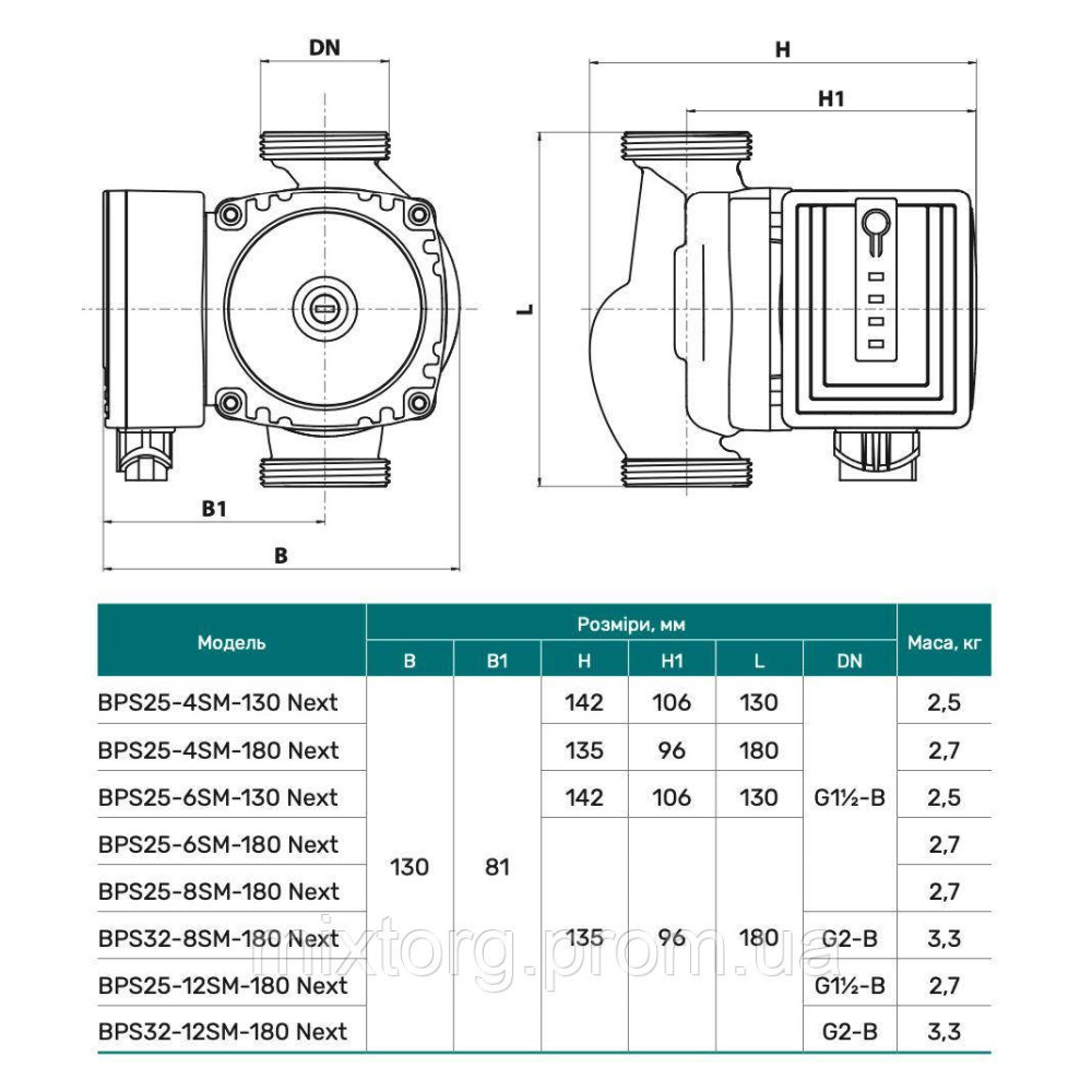 Циркуляційний насос BPS25-6SM-130 Next "NPO" + комплект гайок