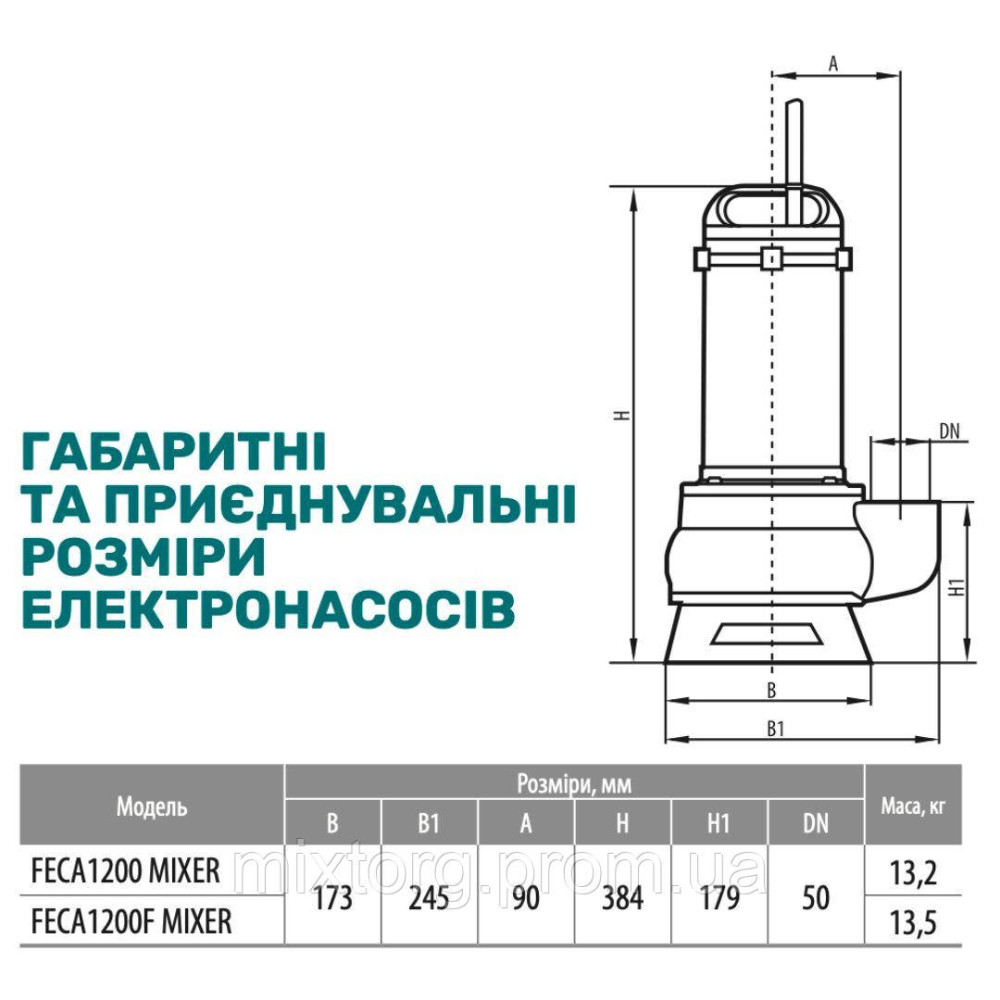 Дренажно-фекальний насос  FECA1200 MIXER "rudes"