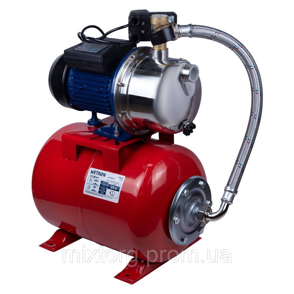 Станція 1.1кВт Hmax 48м Qmax 60л/хв (самовсмоктуючий насос нерж) 24л Україна WETRON JETS100А5 (775054/24)