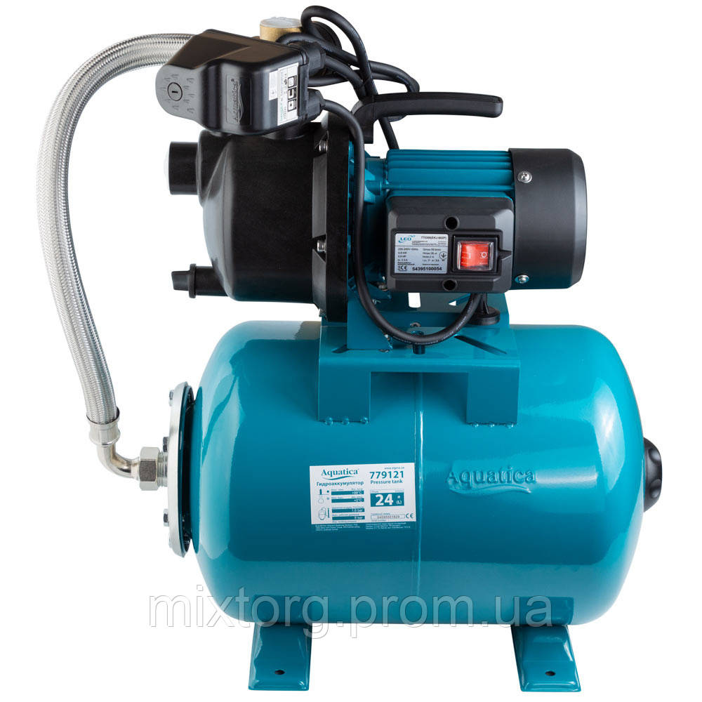 Станція 0.6кВт Hmax 35м Qmax 50л/хв пластик (самовсмоктуючий насос) 24л Україна AquaticaLEO EKJ-602PA5/UA