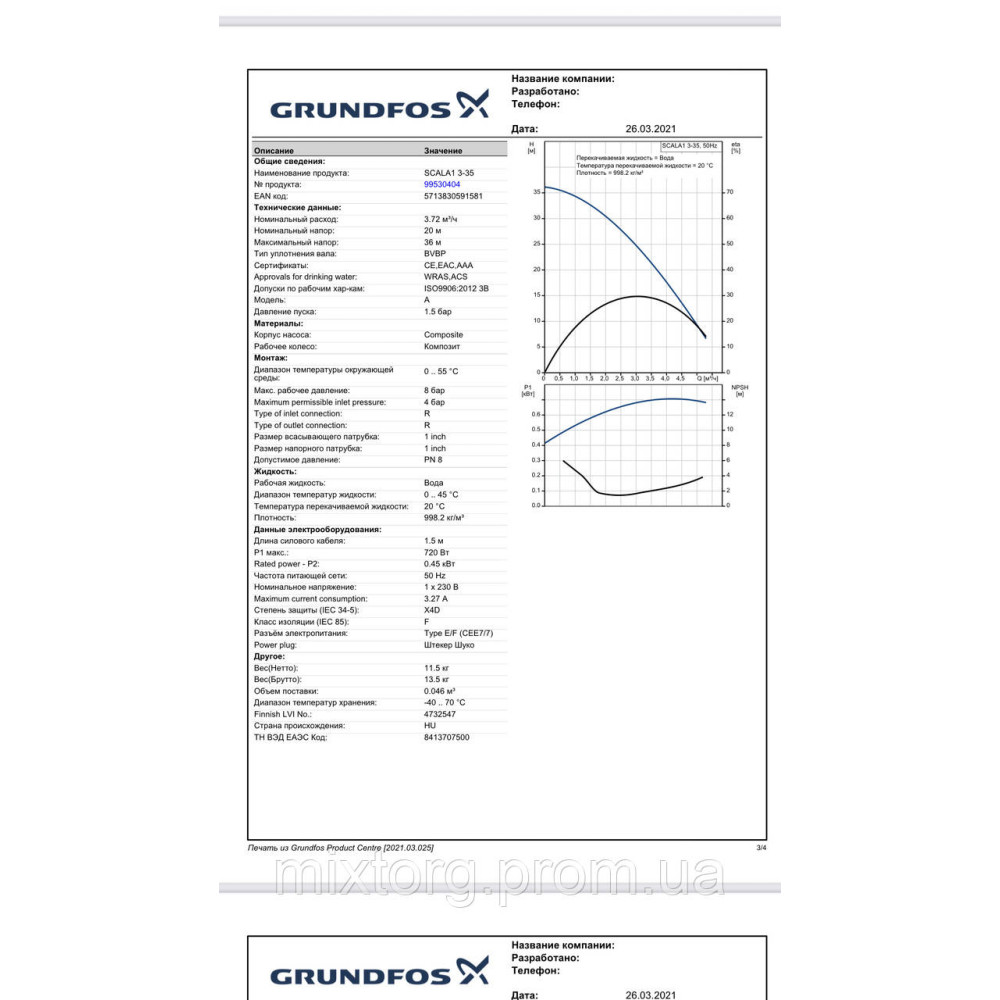 Насосна станція Grundfos SCALA1 5-55 (99530407)