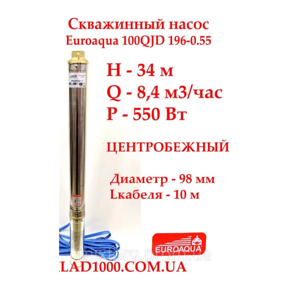 Глибокий заглибний насос EUROAQUA 100 QJD 196 — 0.55 Польща!