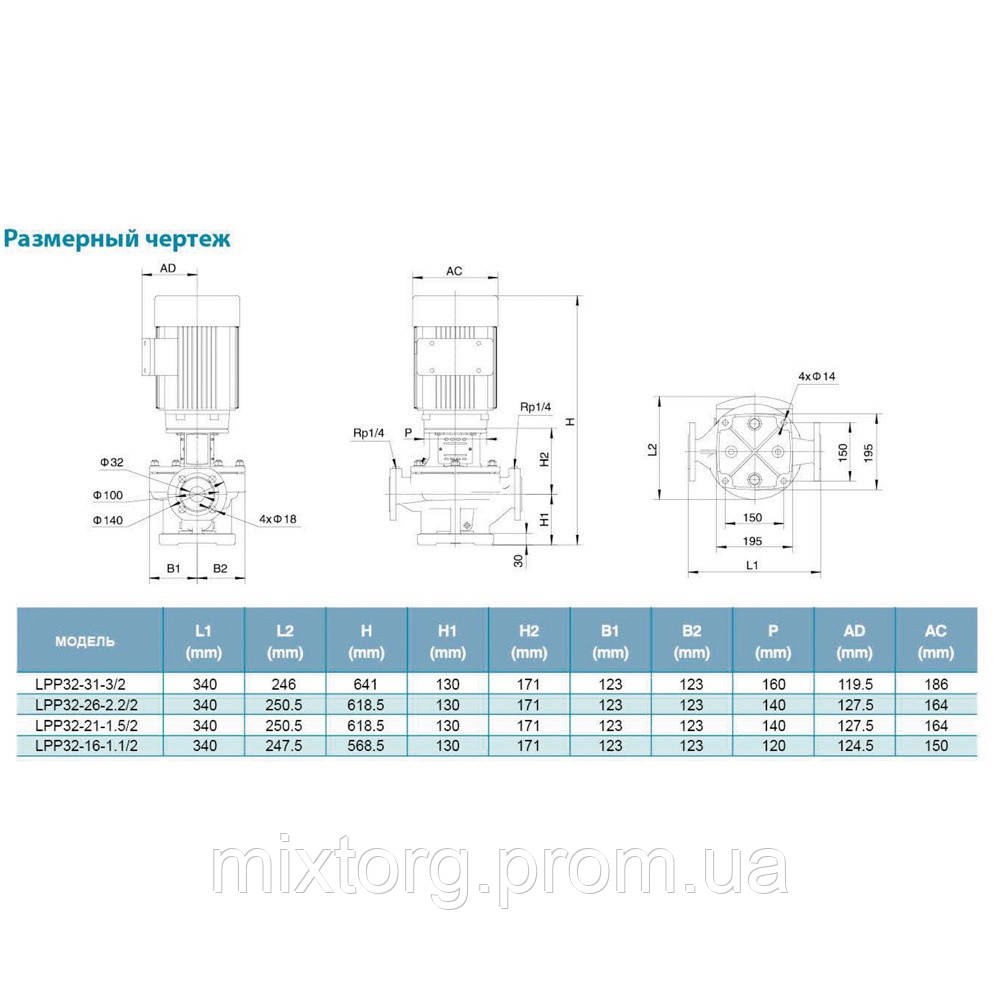 Насос відцентровий вертикальний 380В 3кВт Hmax 36.5м Qmax 617л/хв LEO 3.0 LPP32-31-3/2 (7714063)