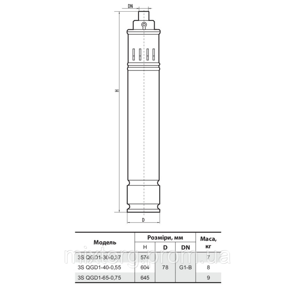 Свердловинний насос 3SQGD1-65-0,75 (кабель 15м) "Sprut"