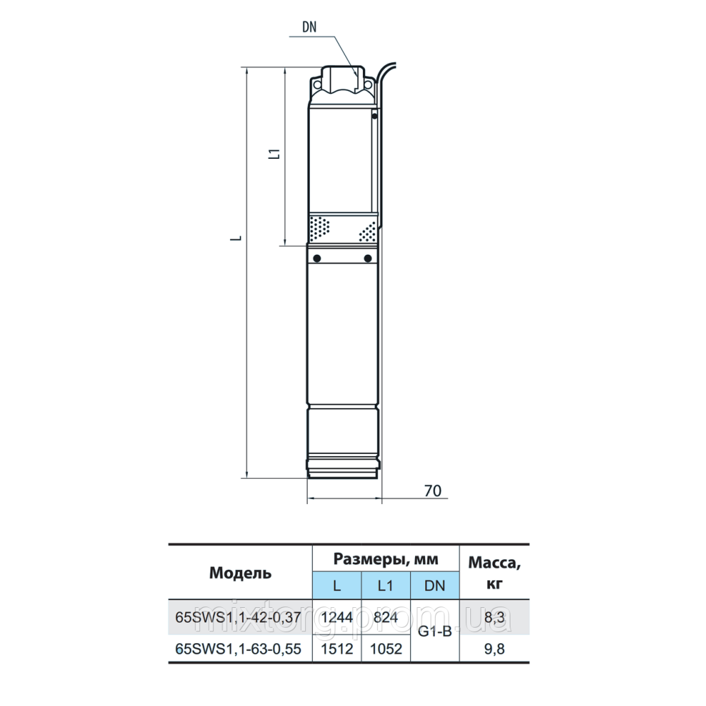 Свердловинний насос 65SWS1,1-42-0,37 ( кабель 2м + муфта) "NPO"