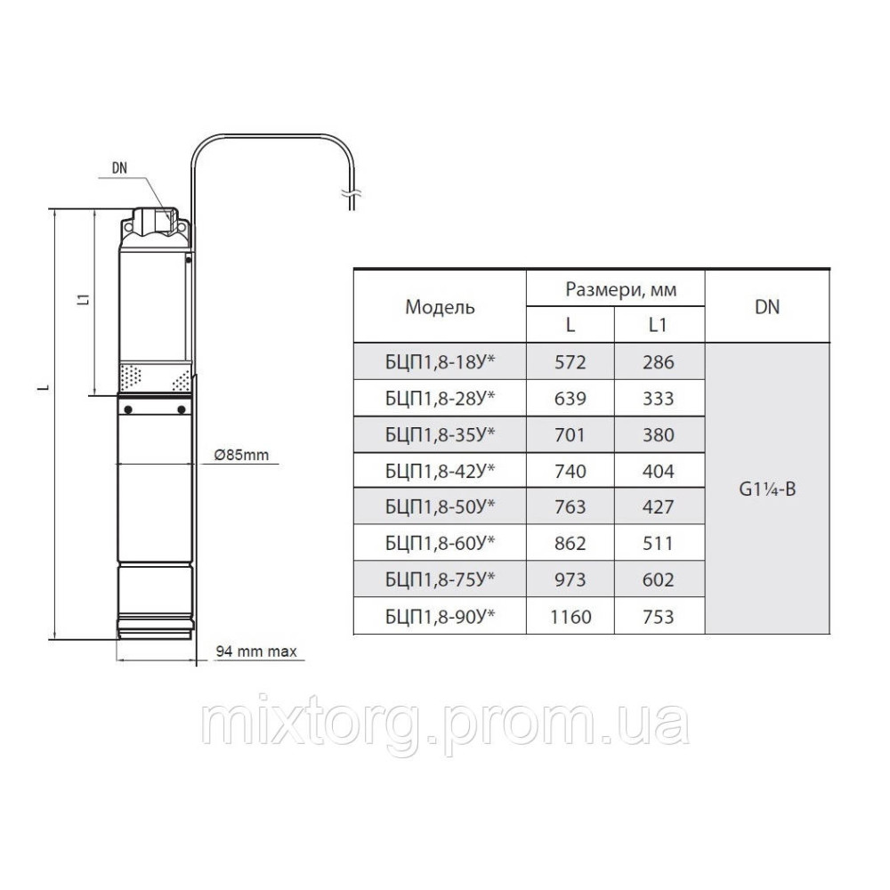Свердловинний насос БЦП1,8-90У* (кабель 50м) "NPO"