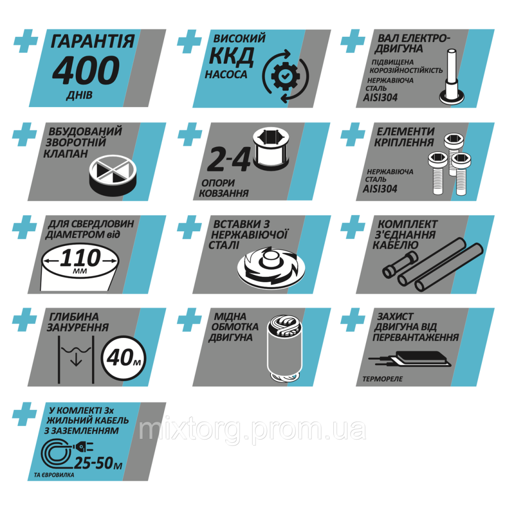 Свердловинний насос 4FRESH 2-45-0,37 (8) (кабель 25м) UA "rudes"