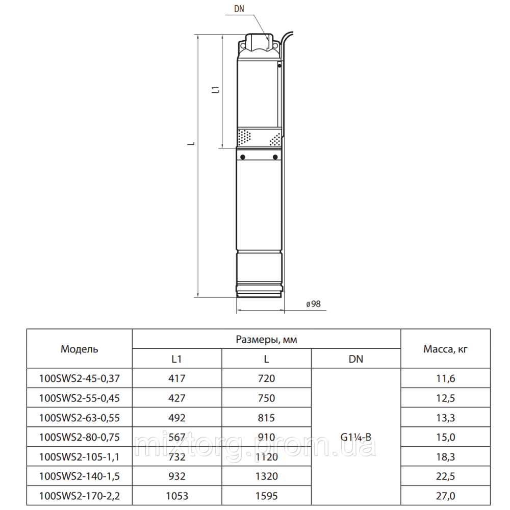 Свердловинний насос 100SWS2-80-0,75 + кабель(50 м) "NPO"