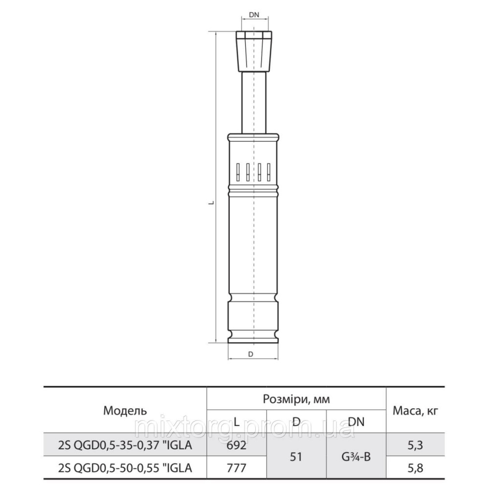 Свердловинний насос 2S QGD0,5-50-0,55 "IGLA" (кабель 15м) "NPO"